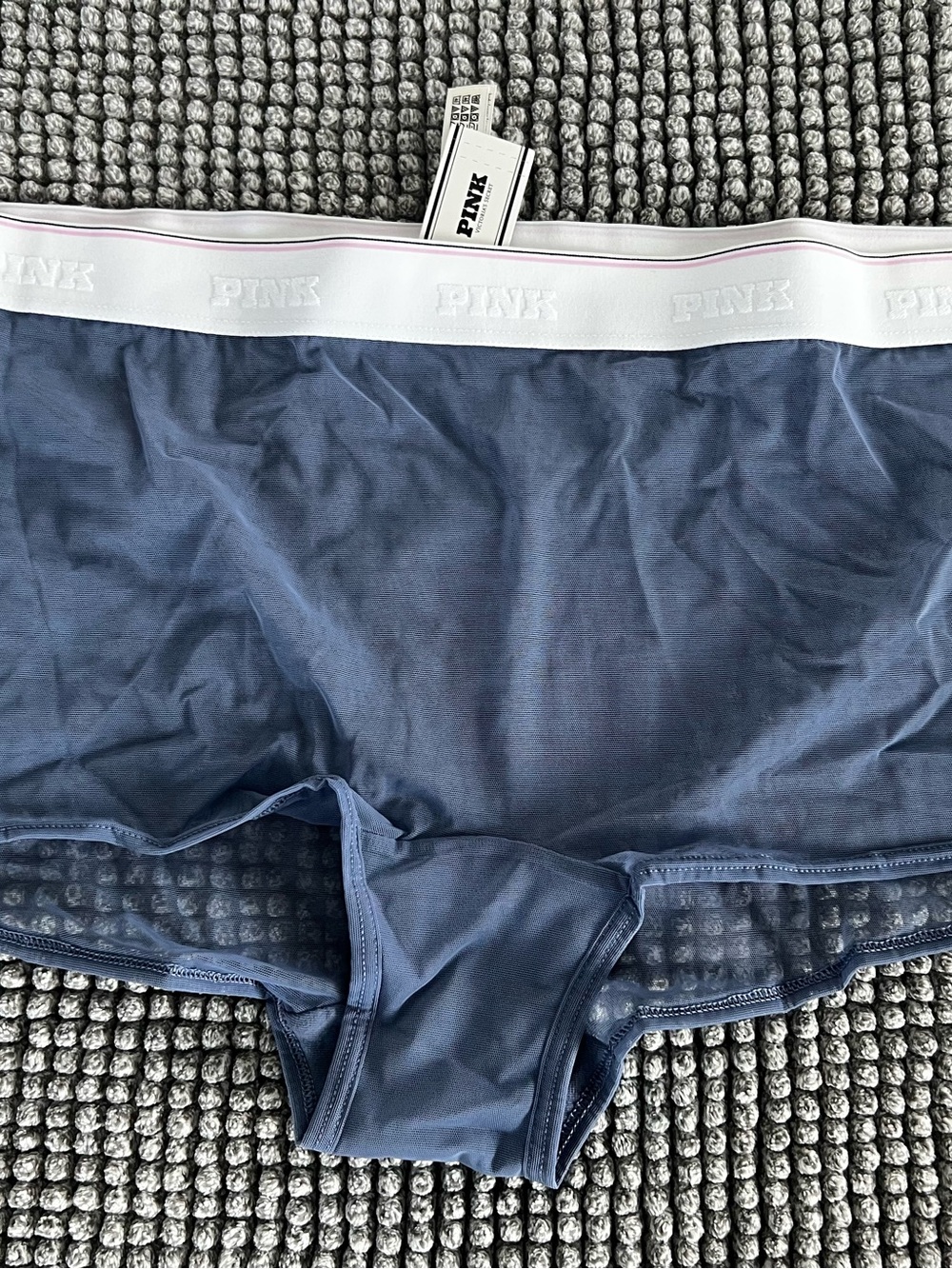 PINK Victoria's Secret Mesh Boyshorts in Blue with White Waistband